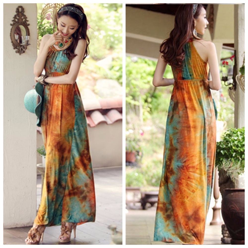 💜 Bold Color Braided Neck Maxi Dress